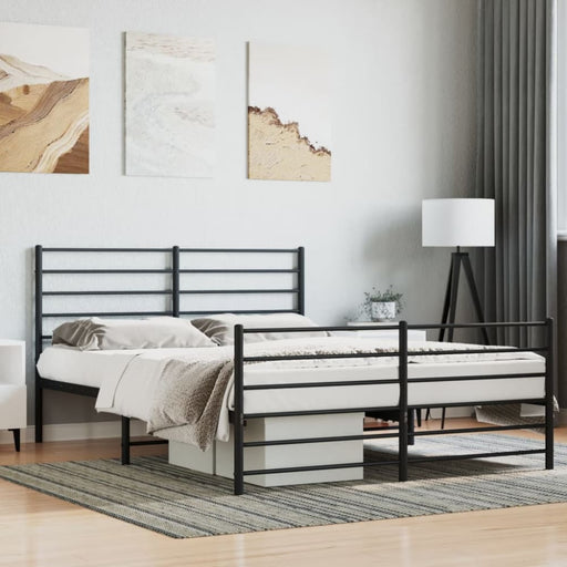 Metal Bed Frame with Headboard and Footboard Black 153x203