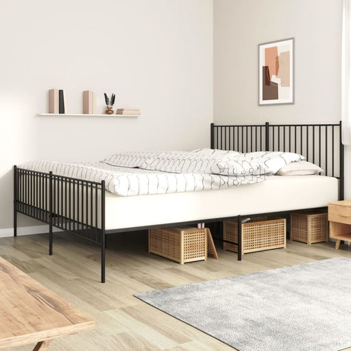Metal Bed Frame with Headboard and Footboard Black 183x203