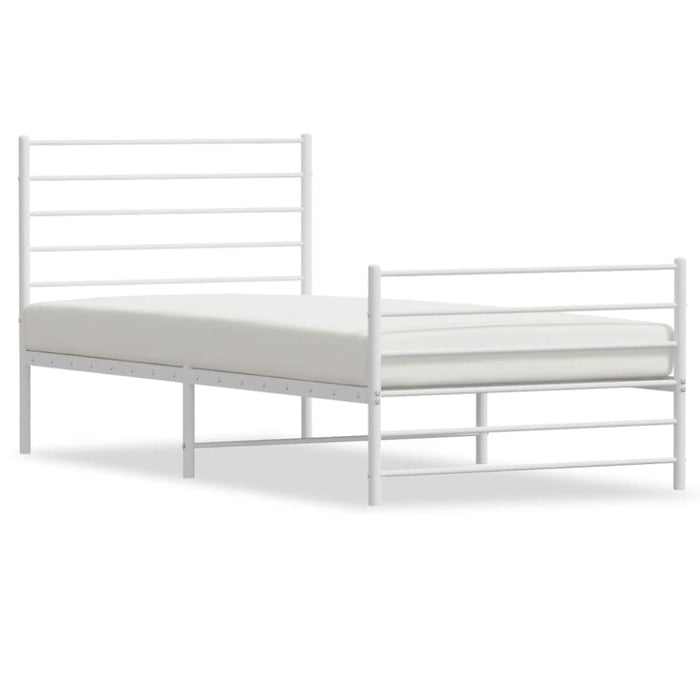 Metal Bed Frame with Headboard and Footboard White 107x203
