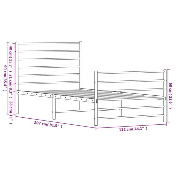 Metal Bed Frame with Headboard and Footboard White 107x203