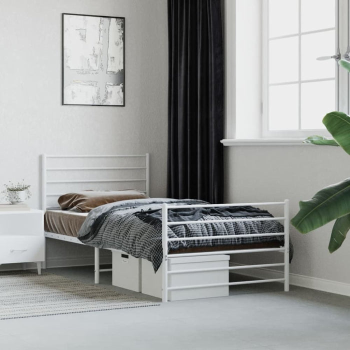 Metal Bed Frame with Headboard and Footboard White 107x203