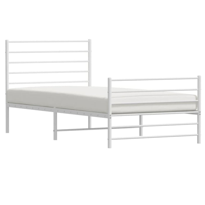 Metal Bed Frame with Headboard and Footboard White 107x203