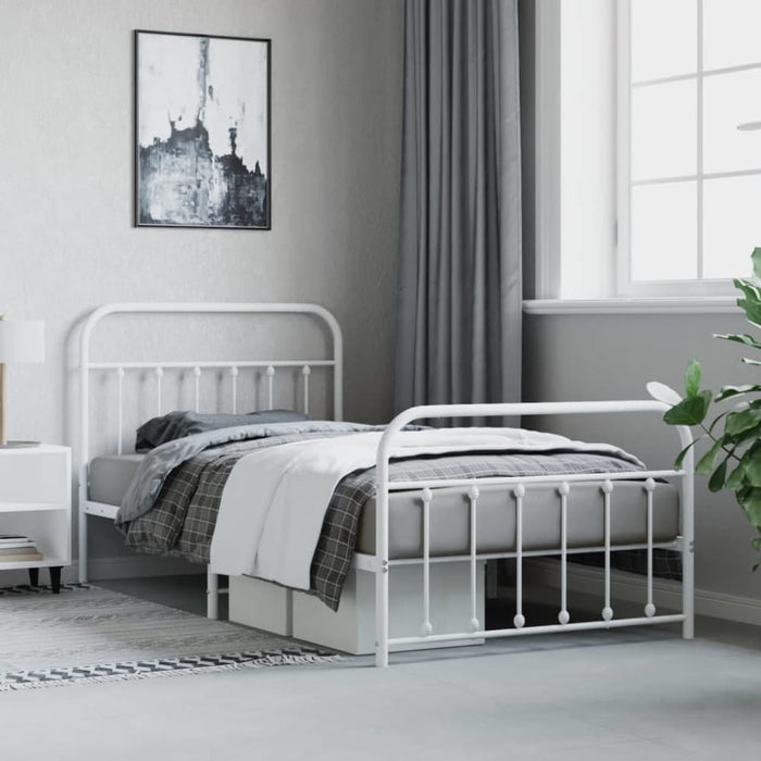 Metal Bed Frame With Headboard And Footboard White 107x203