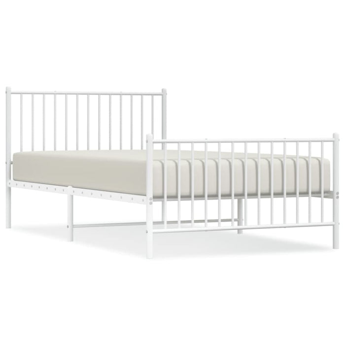 Metal Bed Frame with Headboard and Footboard White 107x203