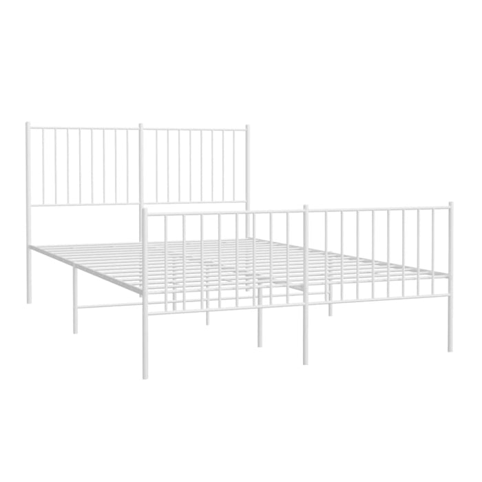 Metal Bed Frame with Headboard and Footboard White 137x187