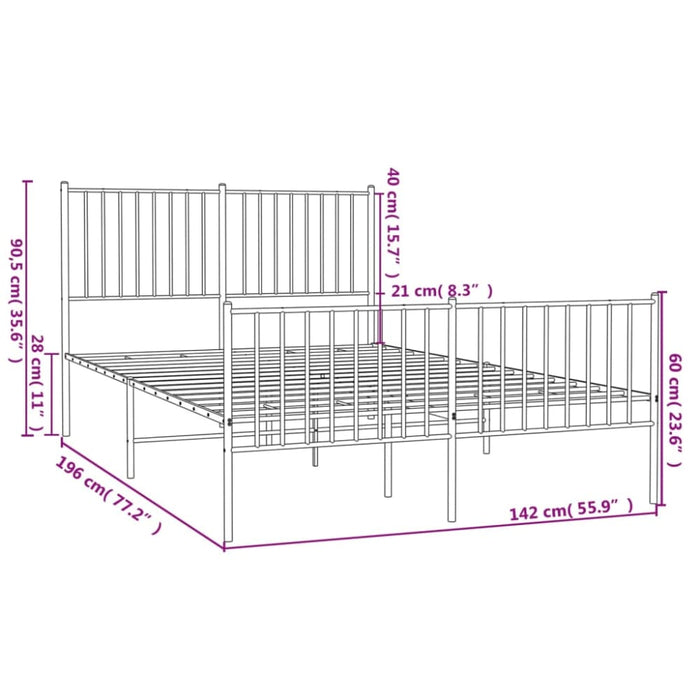 Metal Bed Frame with Headboard and Footboard White 137x187
