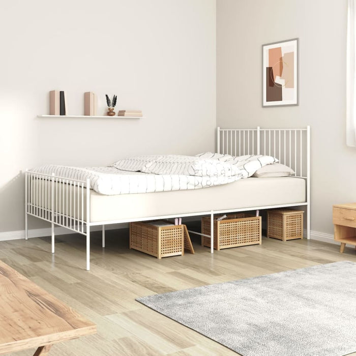 Metal Bed Frame with Headboard and Footboard White 137x187