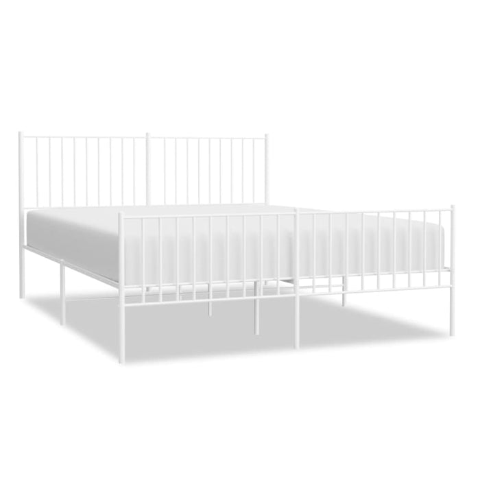 Metal Bed Frame with Headboard and Footboard White 153x203