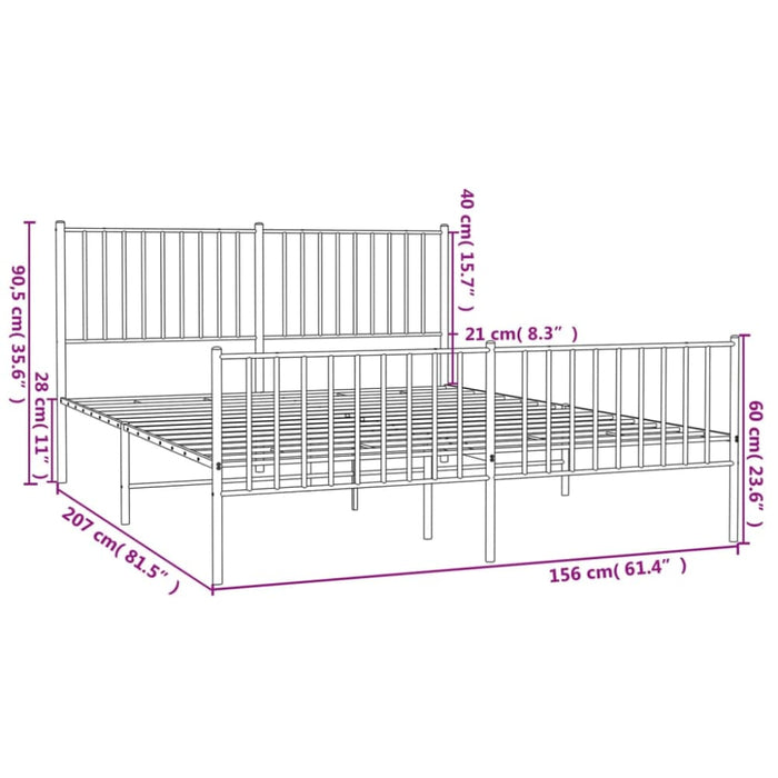 Metal Bed Frame with Headboard and Footboard White 153x203