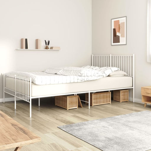 Metal Bed Frame with Headboard and Footboard White 153x203
