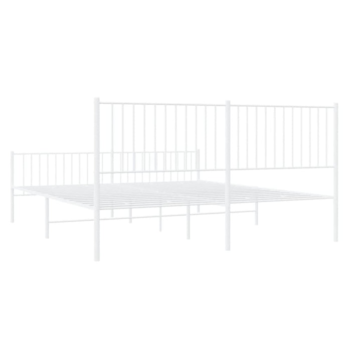 Metal Bed Frame with Headboard and Footboard White 183x203