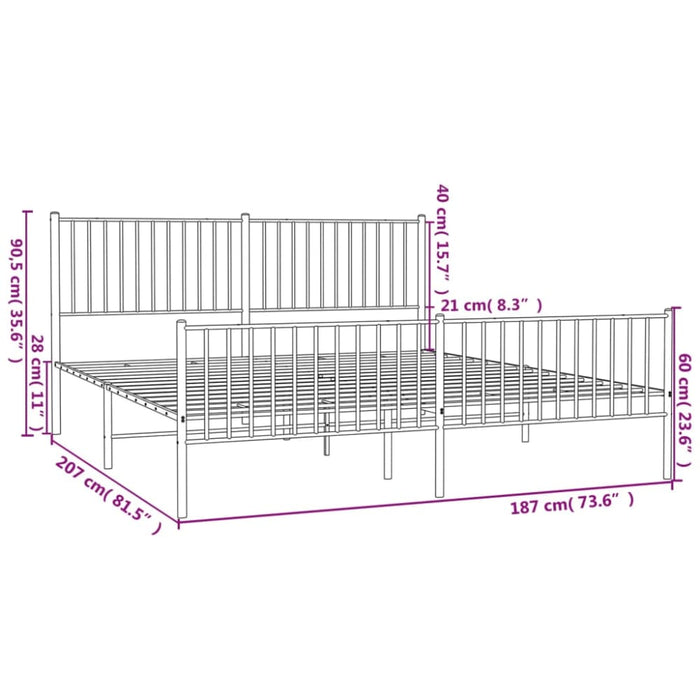 Metal Bed Frame with Headboard and Footboard White 183x203