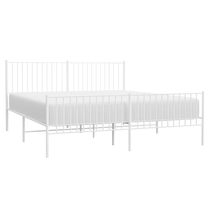 Metal Bed Frame with Headboard and Footboard White 183x203