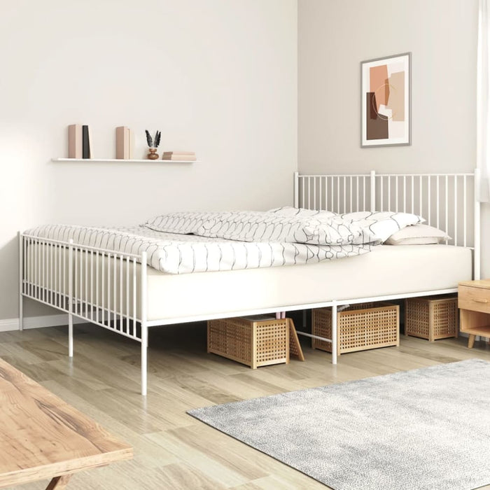 Metal Bed Frame with Headboard and Footboard White 183x203