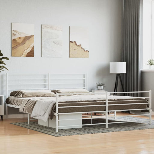 Metal Bed Frame with Headboard and Footboard White 183x203