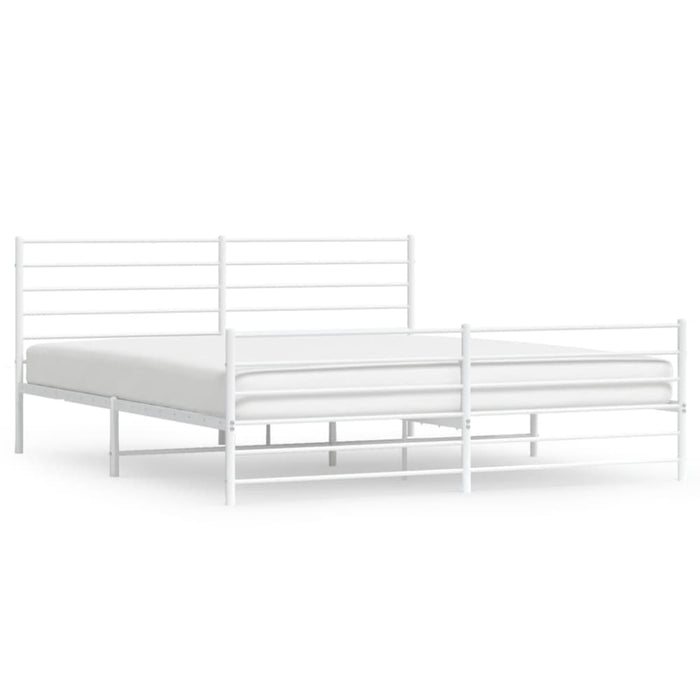 Metal Bed Frame with Headboard and Footboard White 183x203
