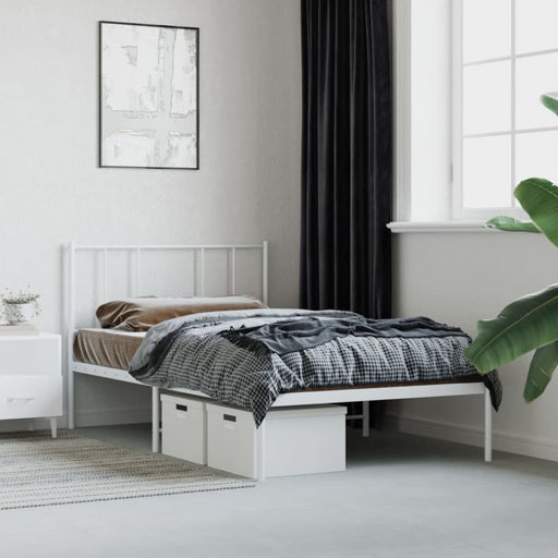 Metal Bed Frame with Headboard White 107x203 Cm King Single