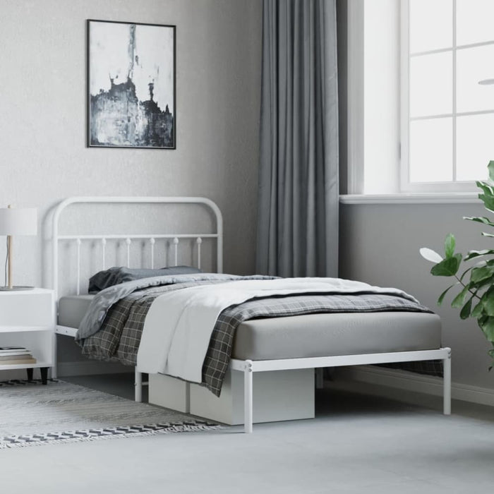 Metal Bed Frame with Headboard White 107x203 Cm Kingle
