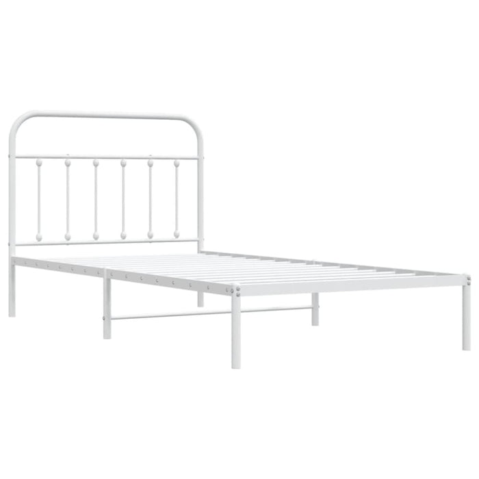 Metal Bed Frame with Headboard White 107x203 Cm Kingle