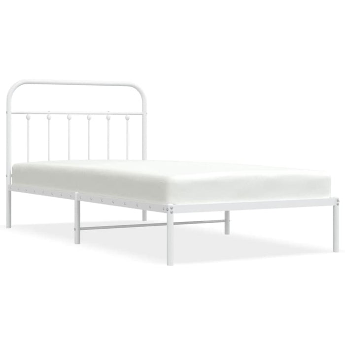 Metal Bed Frame with Headboard White 107x203 Cm Kingle