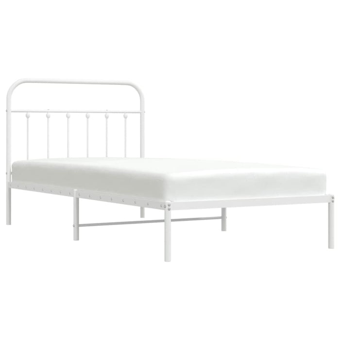 Metal Bed Frame with Headboard White 107x203 Cm Kingle