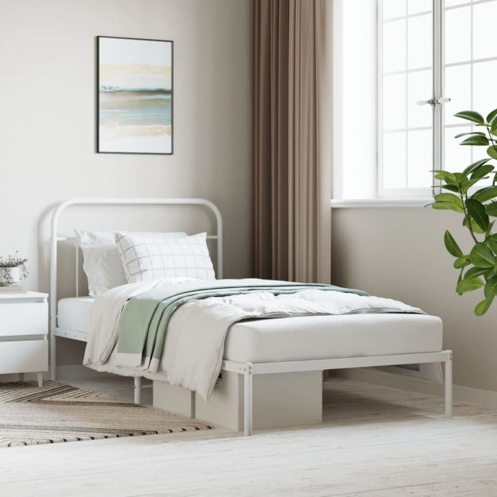 Metal Bed Frame with Headboard White 107x203 Cm Kingle