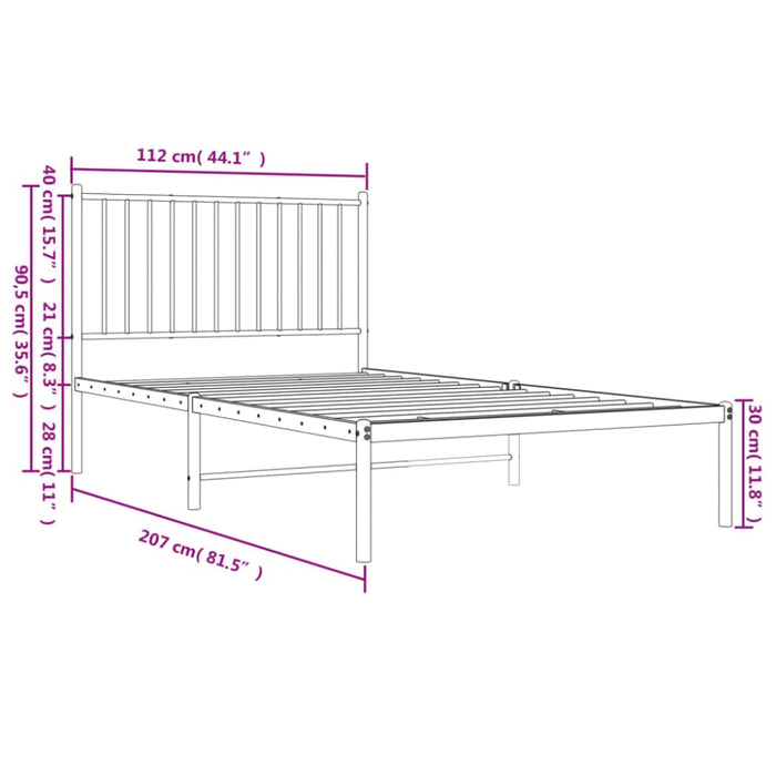 Metal Bed Frame with Headboard White 107x203 Cm Tpbkxi