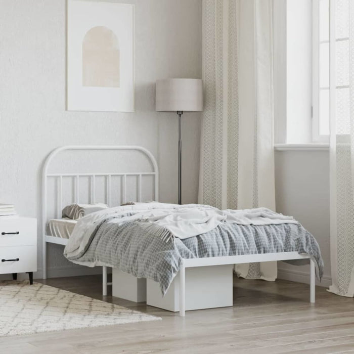Metal Bed Frame with Headboard White 107x203 Cm Tptlnb