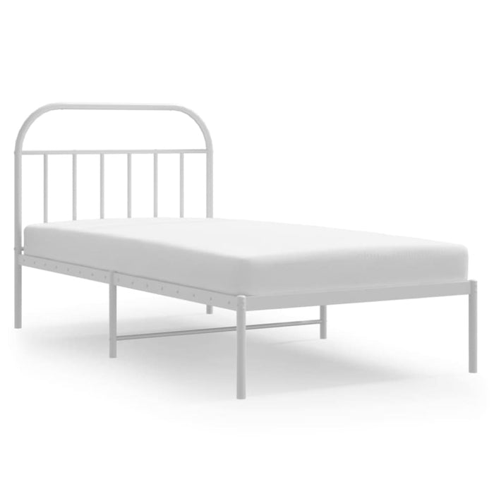 Metal Bed Frame with Headboard White 107x203 Cm Tptlnb