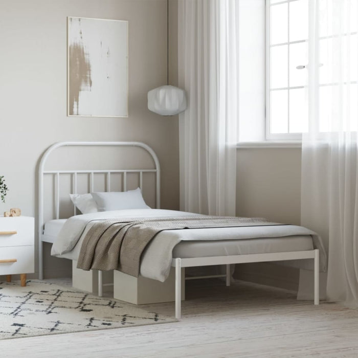 Metal Bed Frame with Headboard White 107x203 Cm Tptlnb