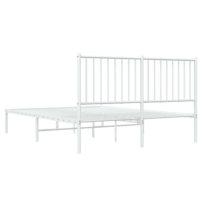 Metal Bed Frame with Headboard White 137x187 Cm Double