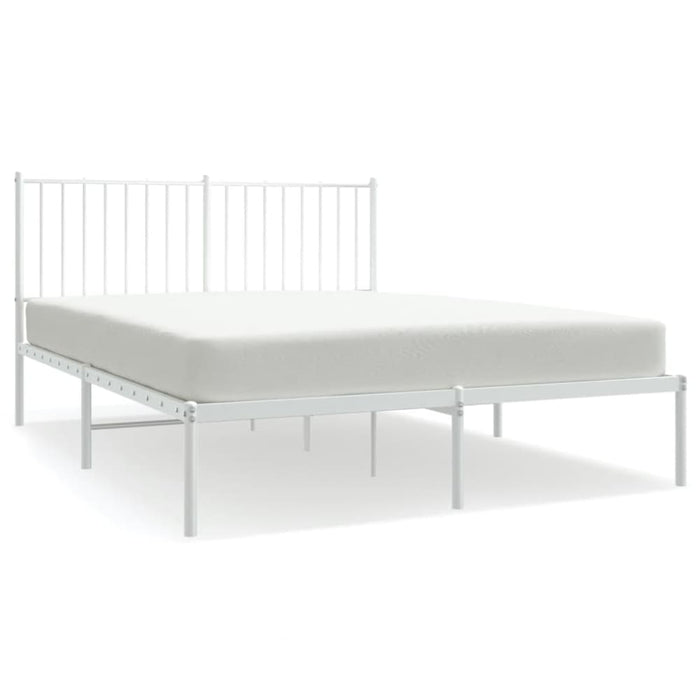 Metal Bed Frame with Headboard White 137x187 Cm Double