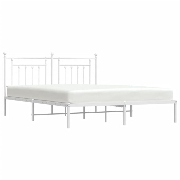 Metal Bed Frame With Headboard White 183x203 Cm King Size