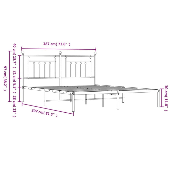 Metal Bed Frame With Headboard White 183x203 Cm King Size