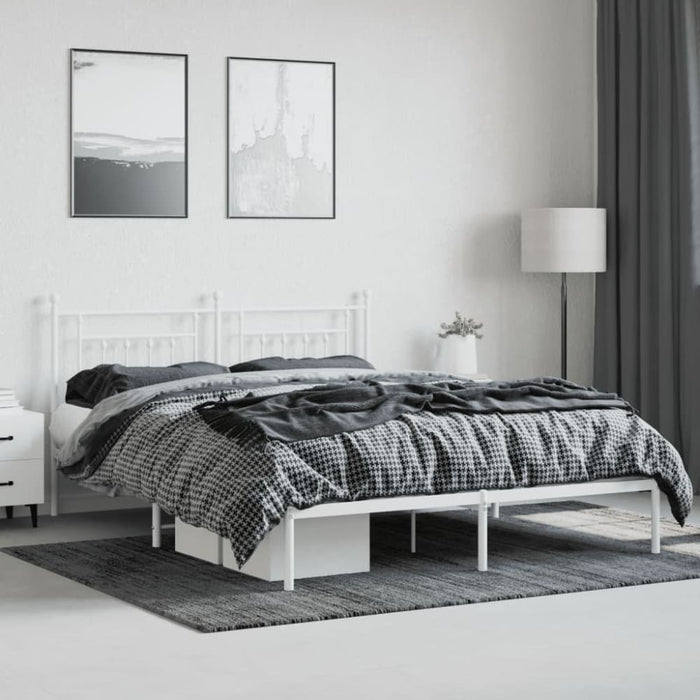 Metal Bed Frame With Headboard White 183x203 Cm King Size