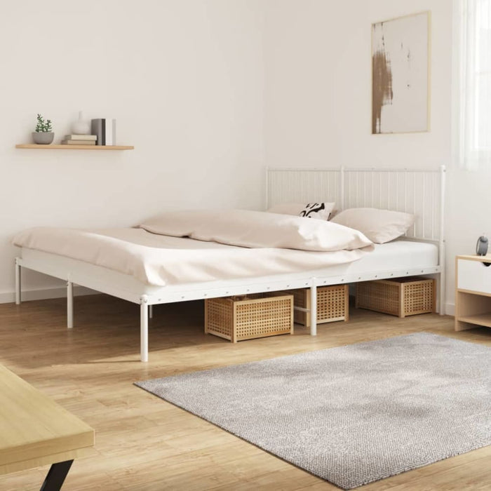 Metal Bed Frame with Headboard White 183x203 Cm King Tpbktp
