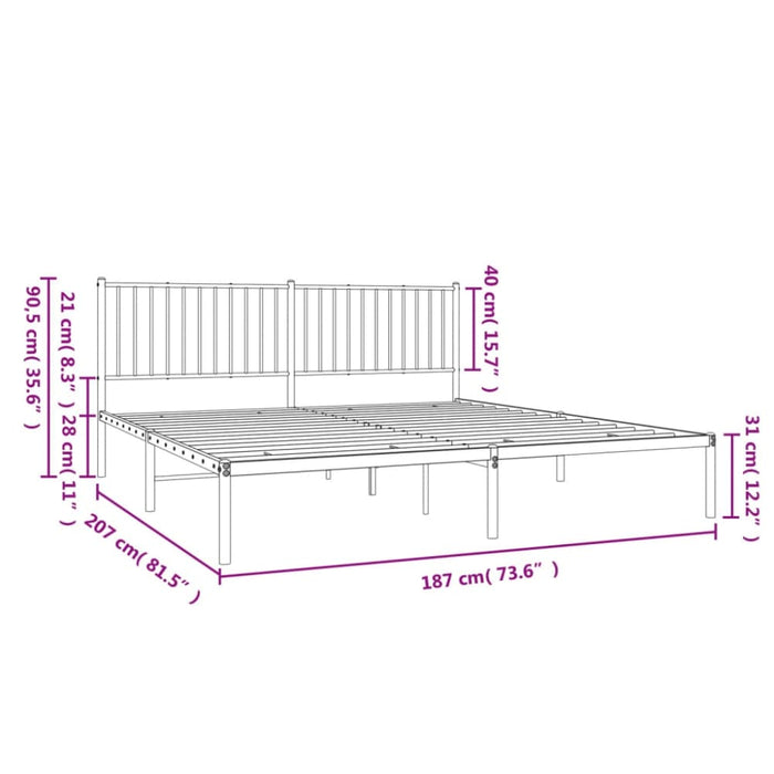 Metal Bed Frame with Headboard White 183x203 Cm King Tpbktp