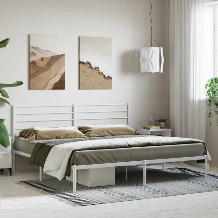 Metal Bed Frame with Headboard White 183x203 Cm King Tpxtix