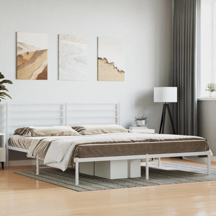 Metal Bed Frame with Headboard White 183x203 Cm King Tpxtix