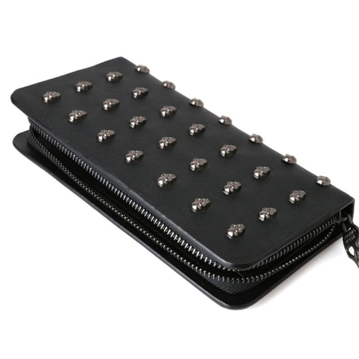 Metal Skull Wallet Card Leather Wristlet Handbags