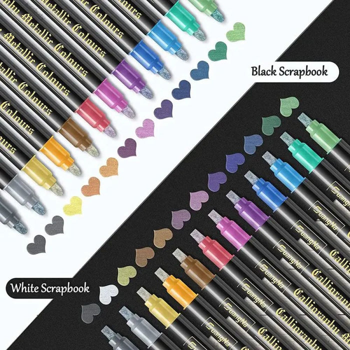 Metallic Paint Markers 12 24 Colours Dual Tip Glitter