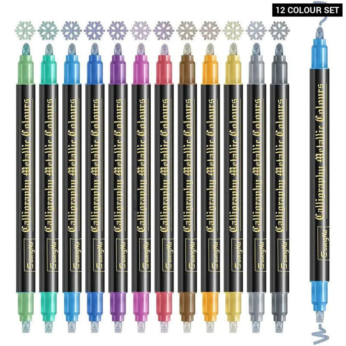 Metallic Paint Markers 12 24 Colours Dual Tip Glitter