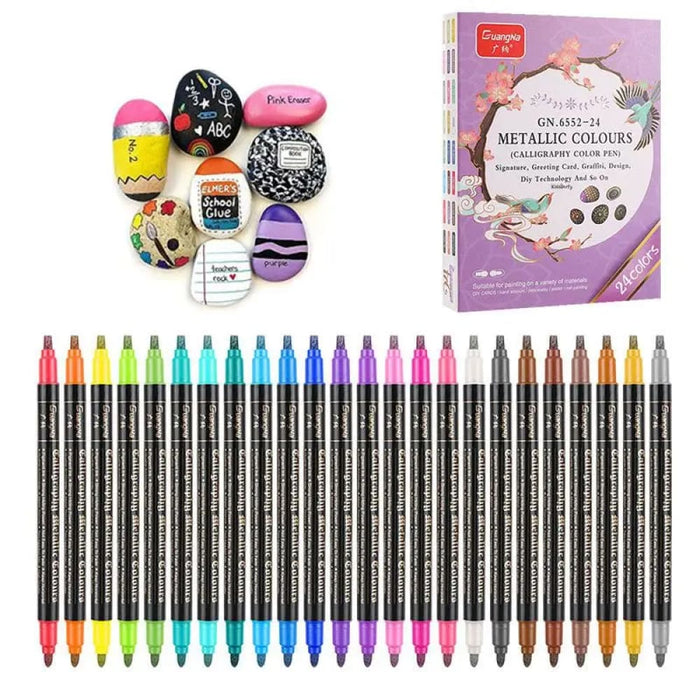Metallic Paint Markers 12 24 Colours Dual Tip Glitter