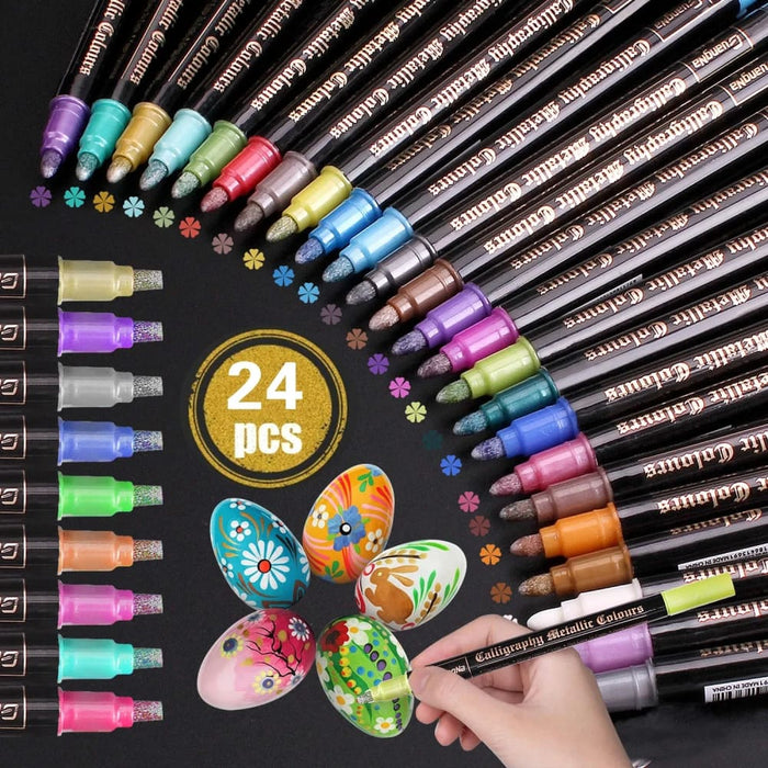Metallic Paint Markers 12 24 Colours Dual Tip Glitter
