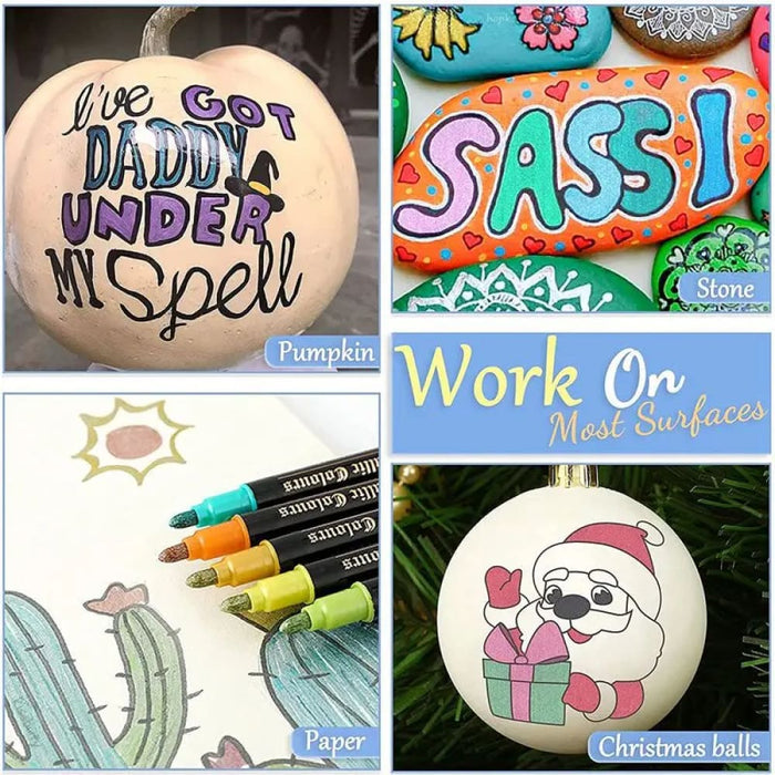 Metallic Paint Markers 12 24 Colours Dual Tip Glitter