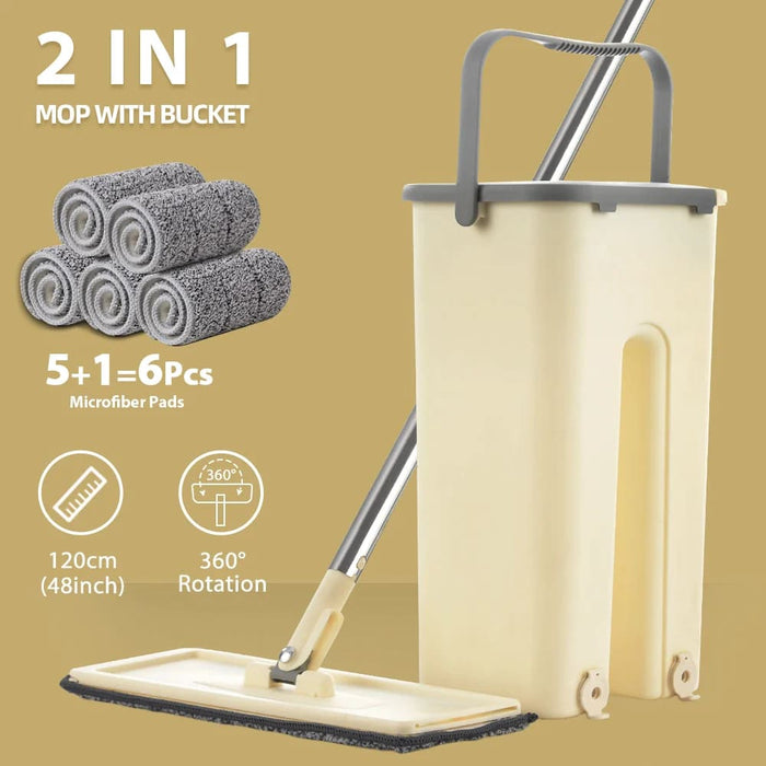 Wet Microfiber Squeeze Mops With Bucket For Wash Floor Home