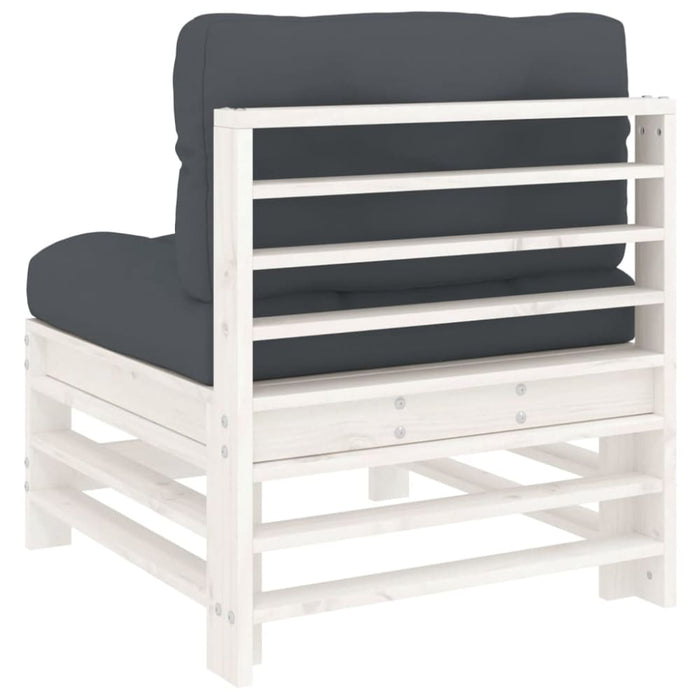 Middle Sofa with Cushions White Solid Wood Pine Nxpllo