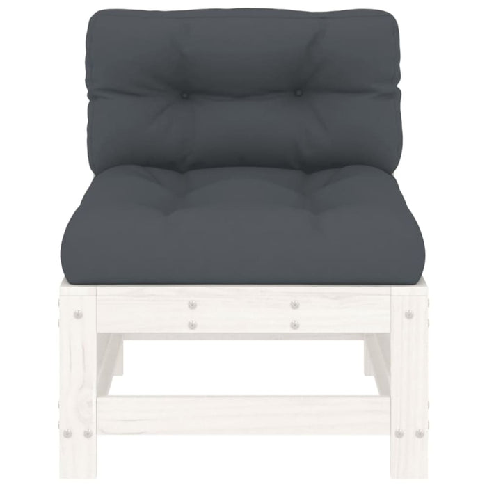 Middle Sofa with Cushions White Solid Wood Pine Nxpllo