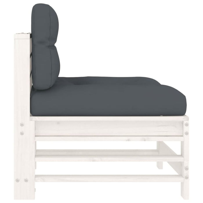 Middle Sofa with Cushions White Solid Wood Pine Nxpllo