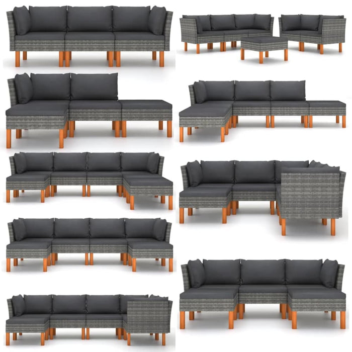 Middle Sofas 2 Pcs Poly Rattan and Solid Eucalyptus Wood